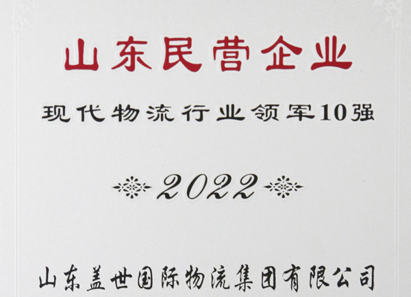 集团荣获“山东民营企业现代物流行业领军10强”荣誉称号